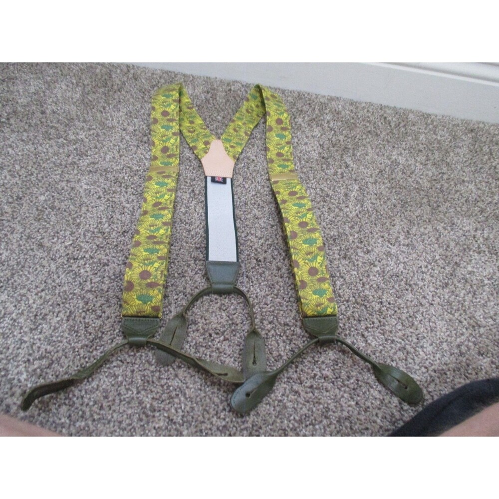 ALBERT THURSTON London Silk Braces Suspenders Yellow Green Sunflowers